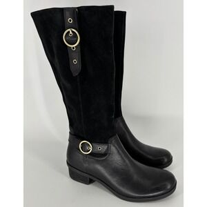 Dansko Dawn Waterproof Tall Boots Black Women Size 41 Leather Suede Buckle